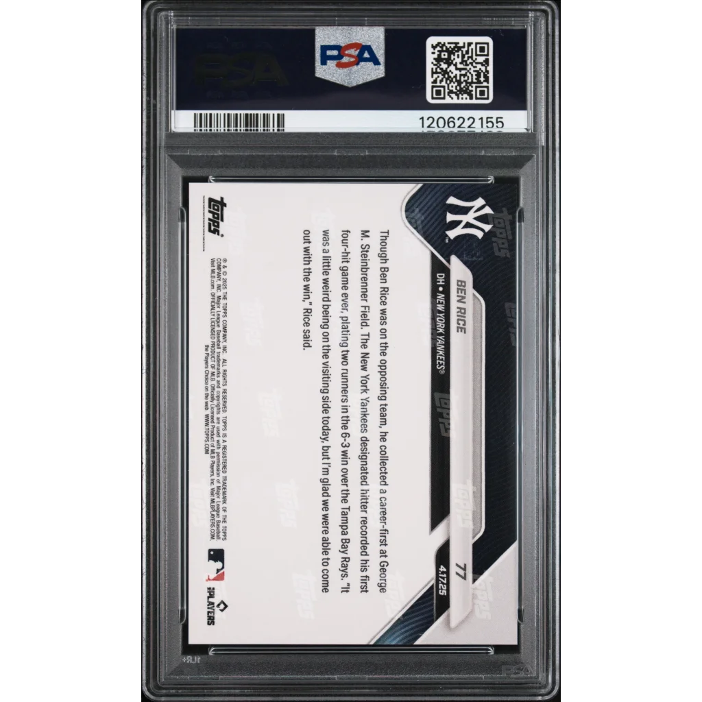Ben Rice PSA Graded 2025 Topps Now Yankees Rookie Card