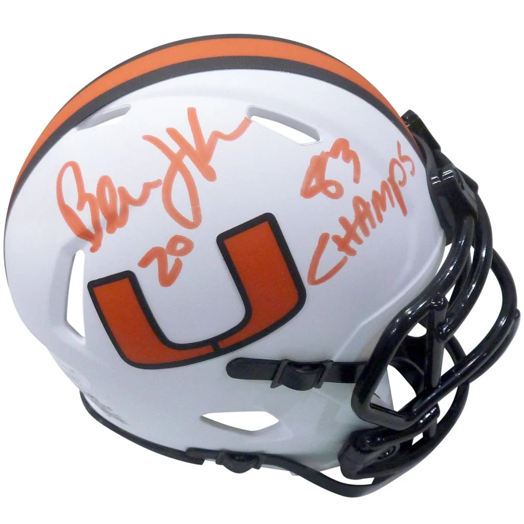 Bernie Kosar signed Miami Hurricanes mini helmet orange white design