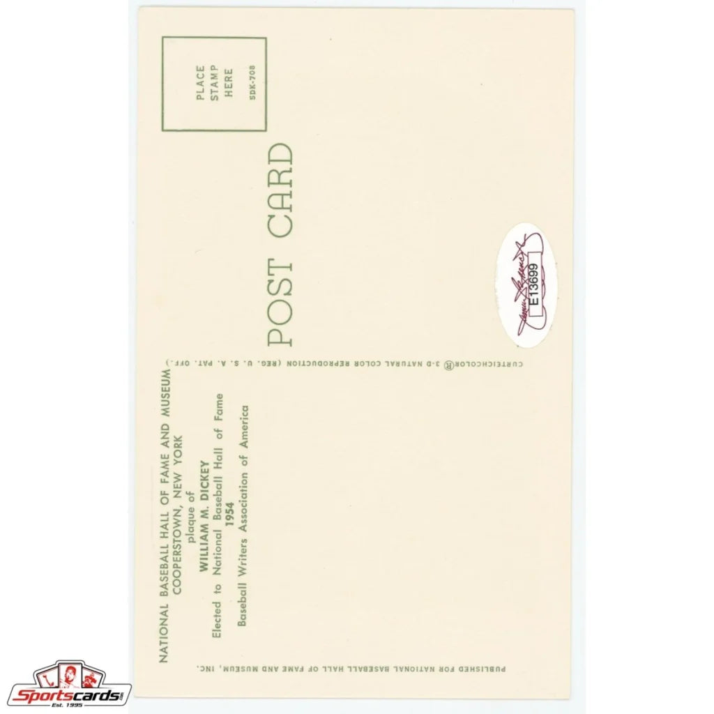 Bill Dickey signed Hall of Fame postcard with JSA COA