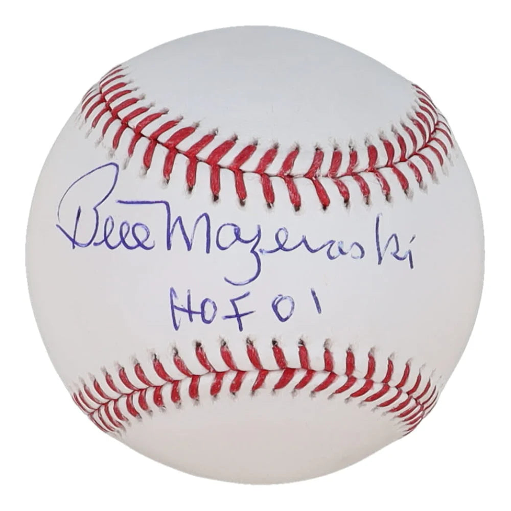Bill Mazeroski autographed MLB baseball with red stitching and 1960 World Series win