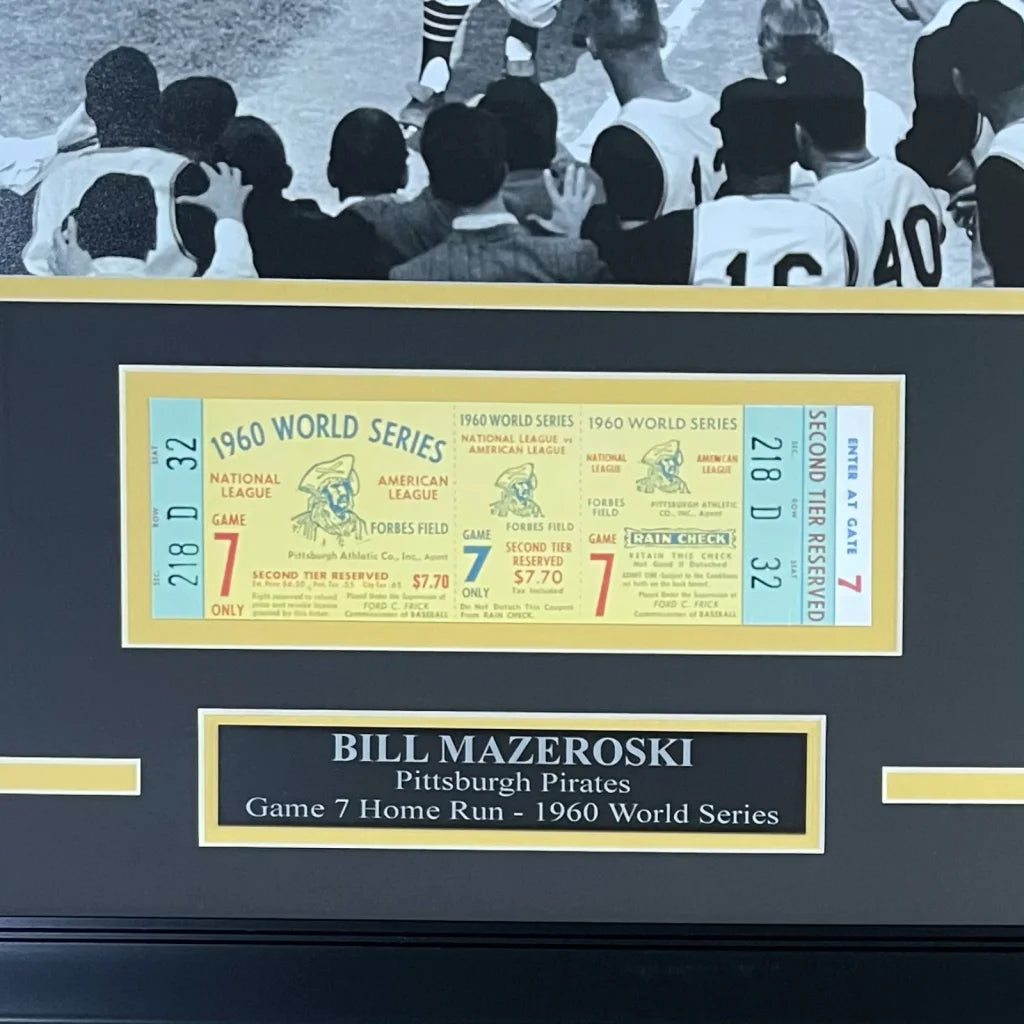Bill Mazeroski autographed deluxe framed 11x14 Pirates photo with 1960 WS replica game ticket