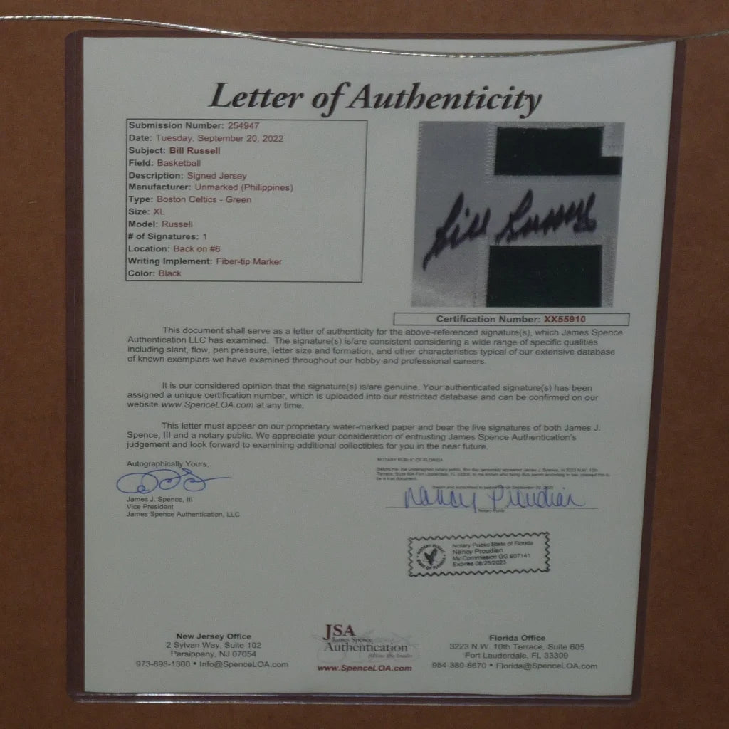 Bill Russell autographed Boston Celtics deluxe framed jersey with COA