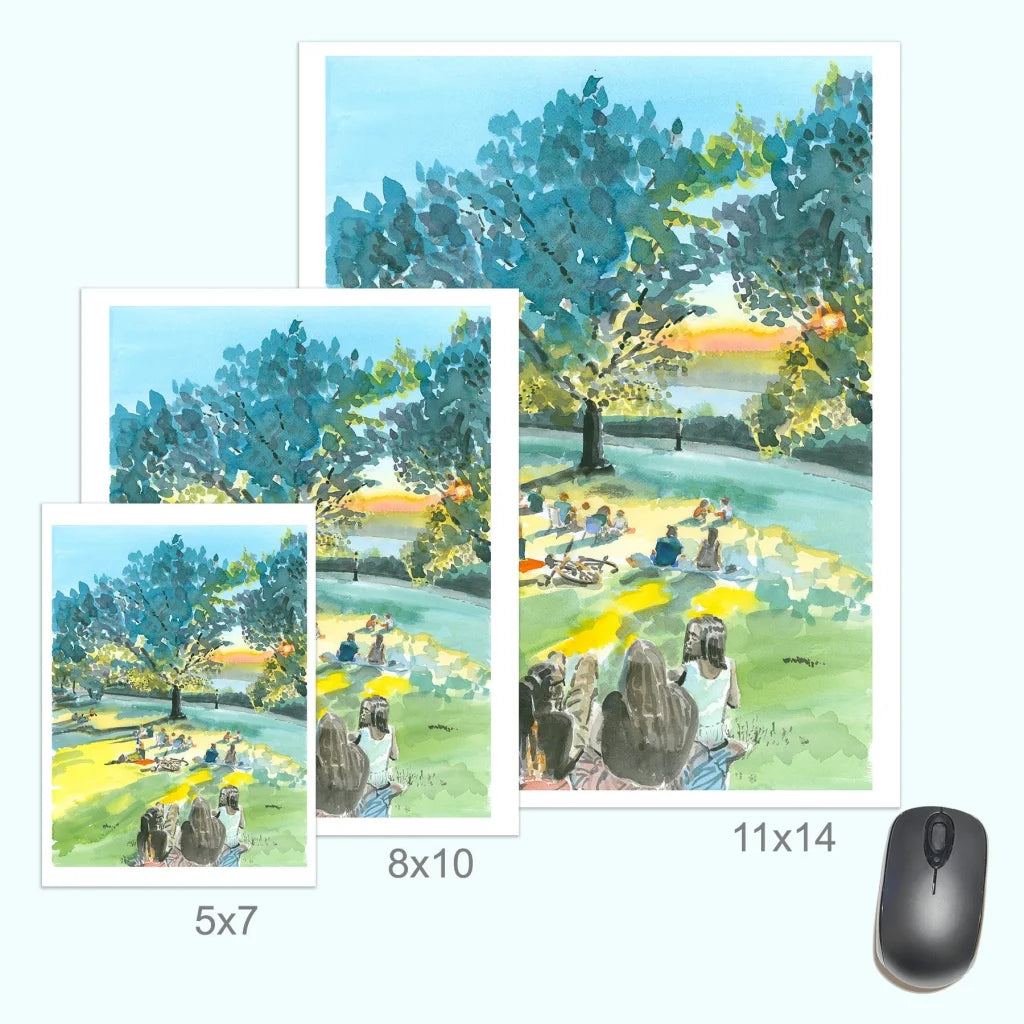 Billings Lawn canvas gallery wrap of Fort Tryon Park sunset watercolor print