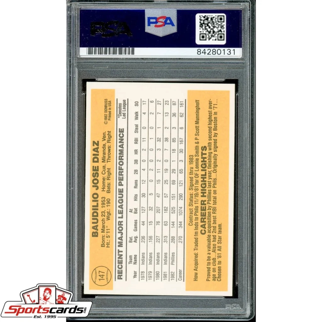 Bo Diaz autographed 1983 Topps card PSA DNA certified