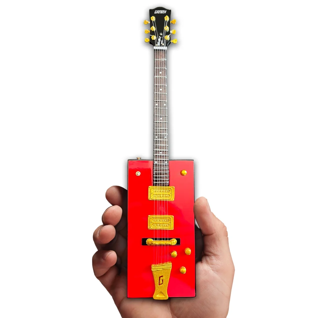 Red Axe Heaven Bo Diddley mini guitar toy with case gift