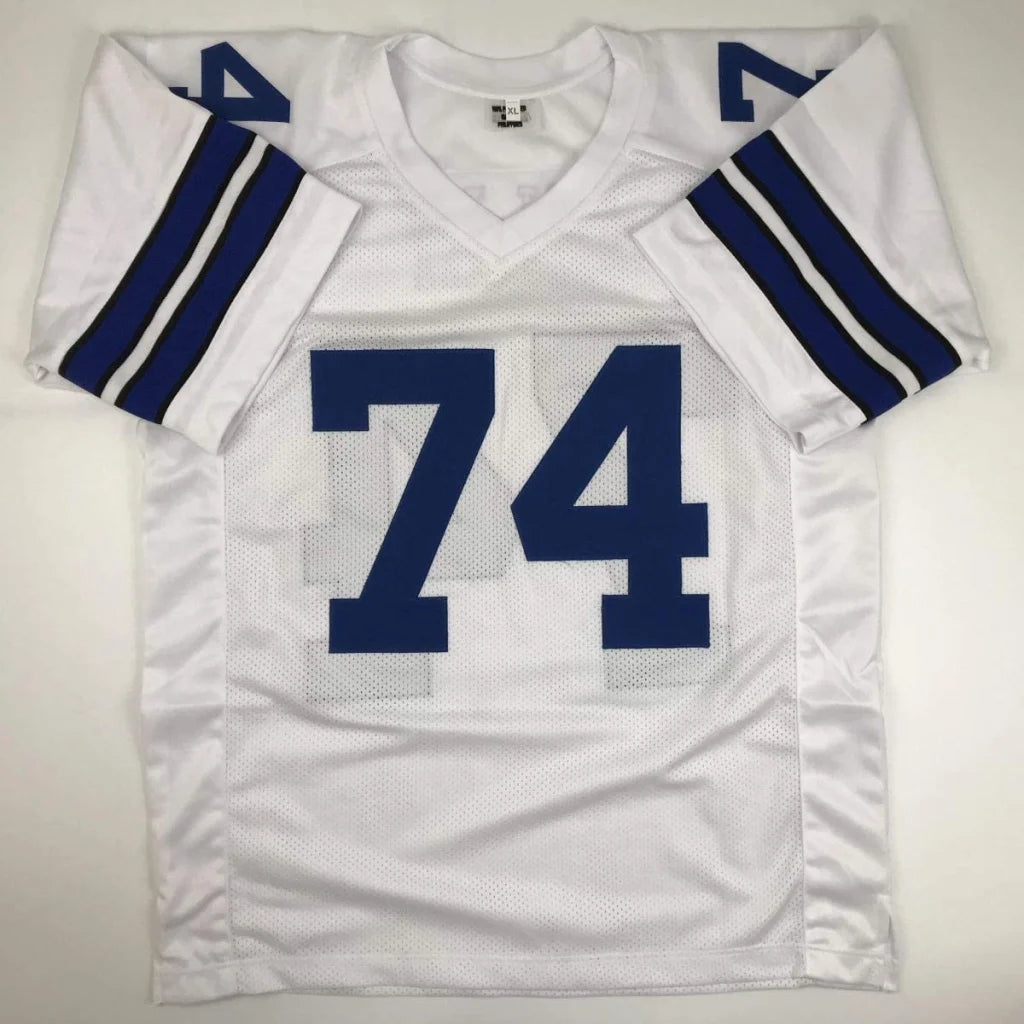 White and blue Bob Lilly signed custom jersey for professional sports fans with number 74
