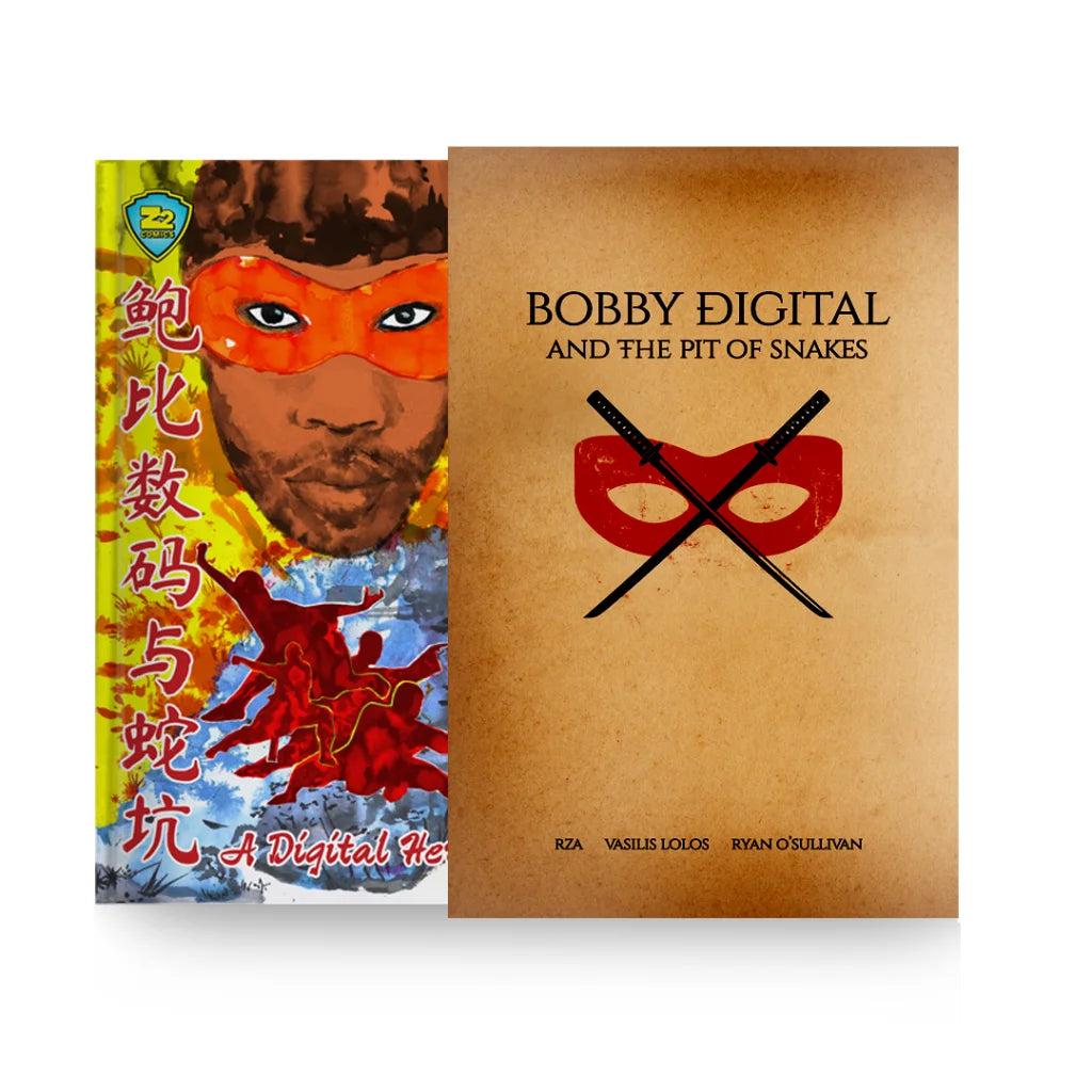 Two Bobby Digital comic books by Vasilis Lolos, one in English and Chinese