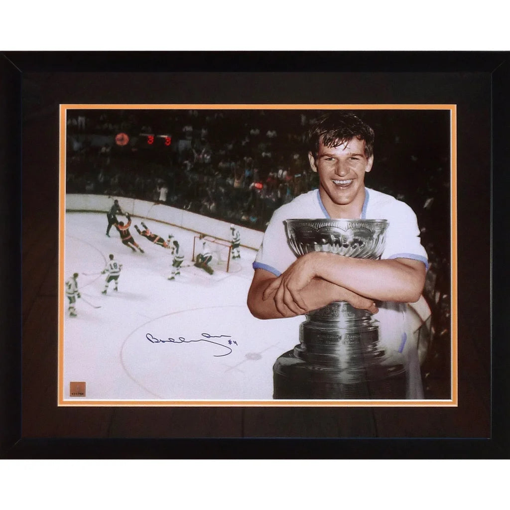Bobby Orr autographed Boston Bruins deluxe framed 16x20 photo with Stanley Cup