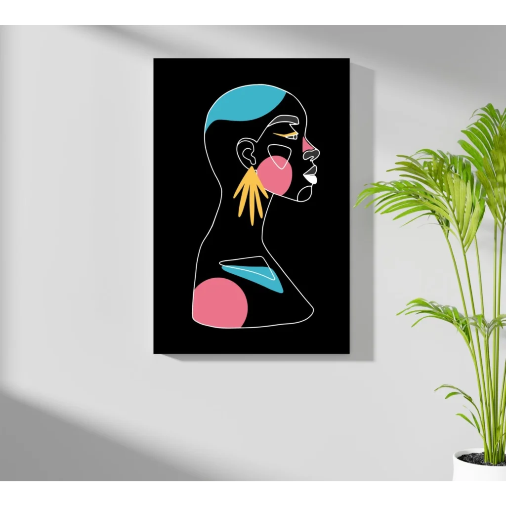 Bold Geometric Woman Portrait Canvas in Vibrant Neon Colors