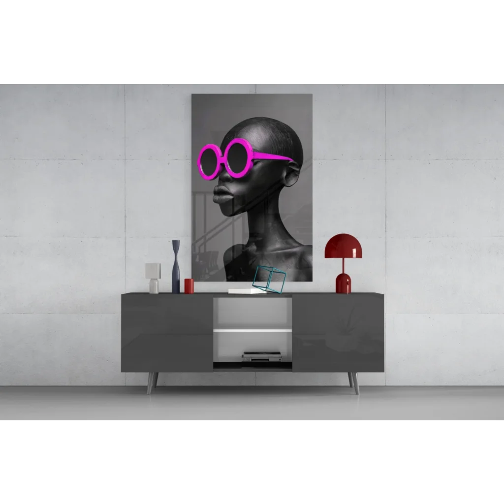 Bold pink sunglasses pop art black-and-white wall art portrait canvas