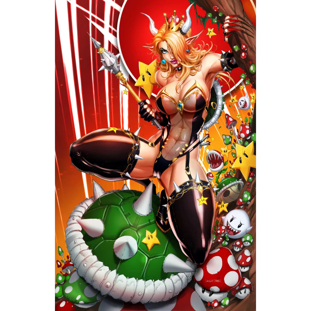 Black and gold Bowser bikini with star accents, boss creeper metal variant