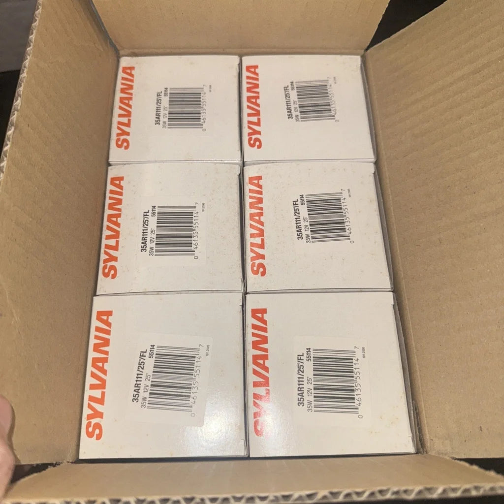 Box of 6 Osram Sylvania 35W 12V replacement bulbs in boxes