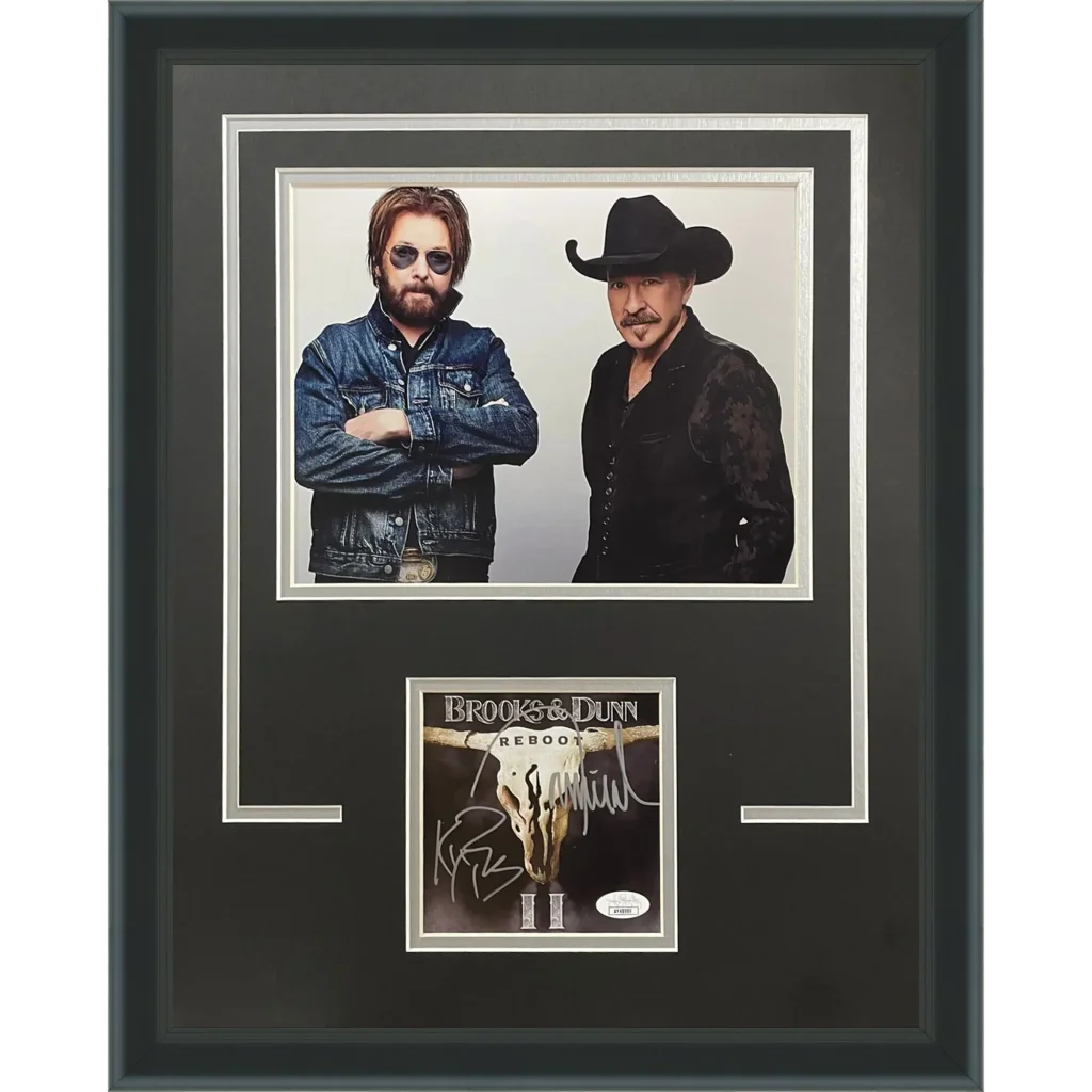 Brooks & Dunn autographed Reboot Deluxe framed CD with cowboy hat