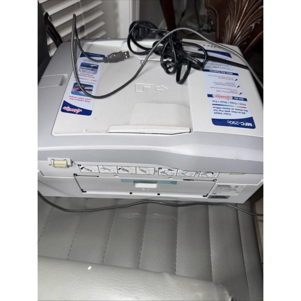 Brother MFC-290C all-in-one inkjet printer for parts, white with cables