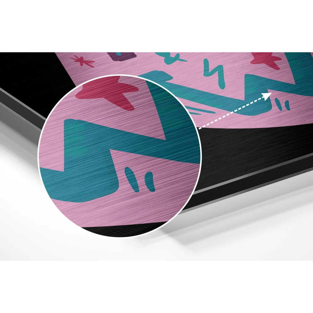 Vibrant pink teal brushed aluminium dibond metal wall art panel