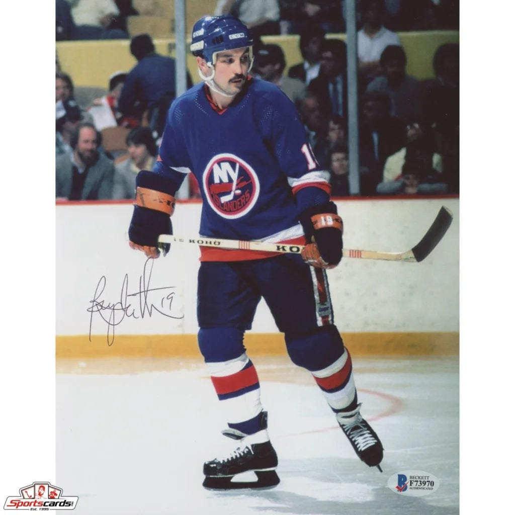 Bryan Trottier signed 8x10 photo with hockey stick grip