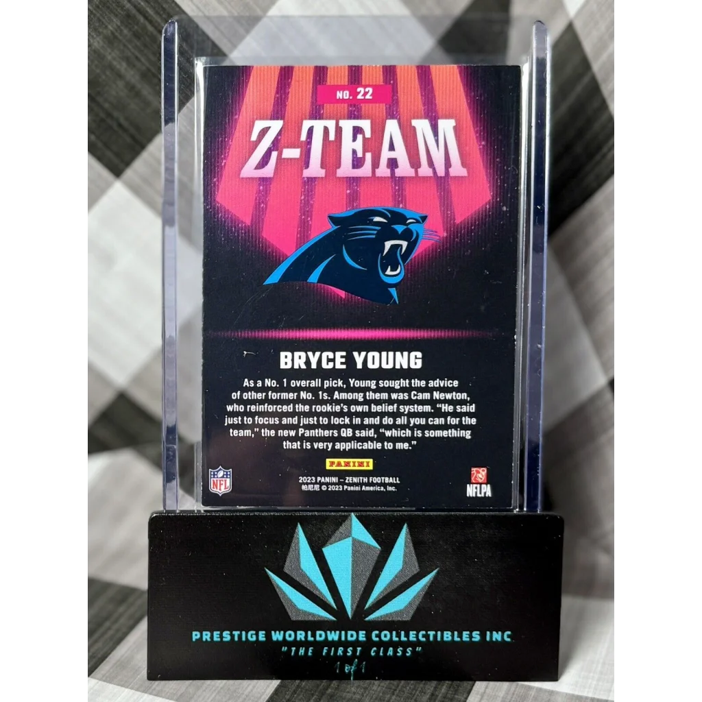 Bryce Young 2021 Panini Z-Team football card in acrylic case from Prestige Worldwide Collectibles