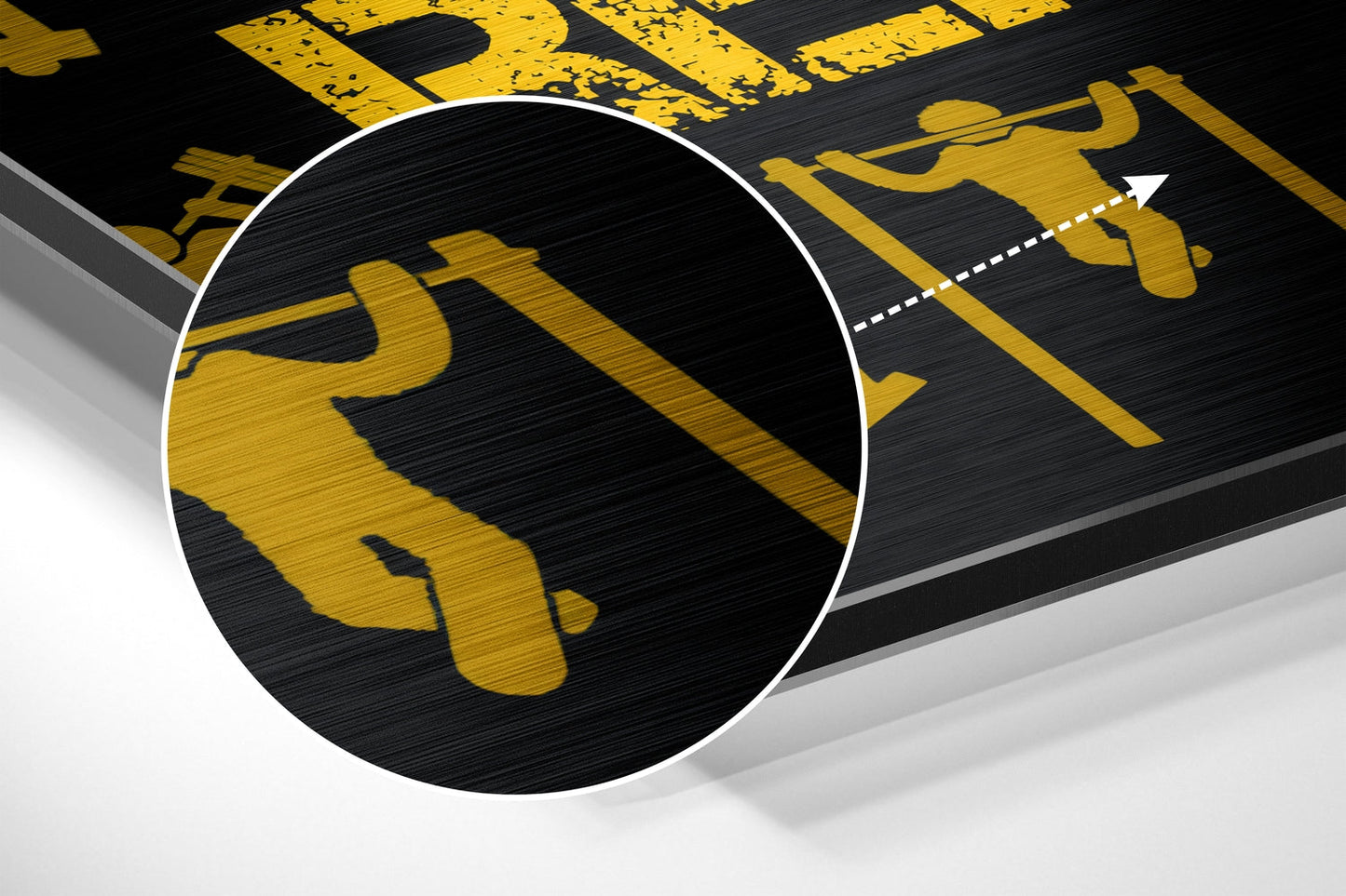 Golden Yellow Training Symbols Brushed Aluminium Dibond Wall Art