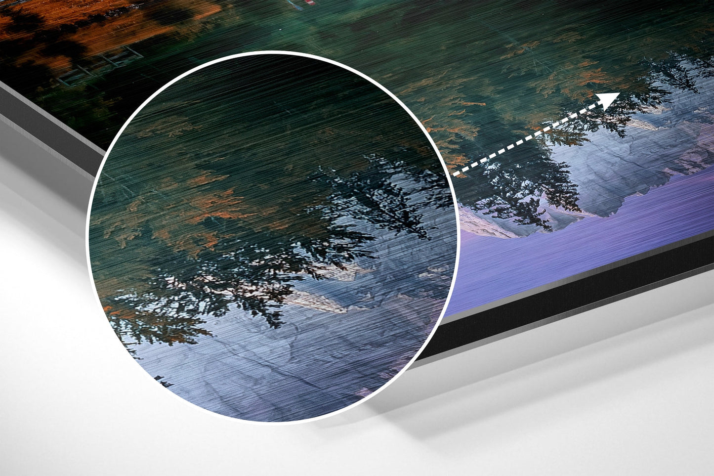 Snowy Peaks Mirror Lake at Dusk Brushed Aluminium Dibond Wall Art