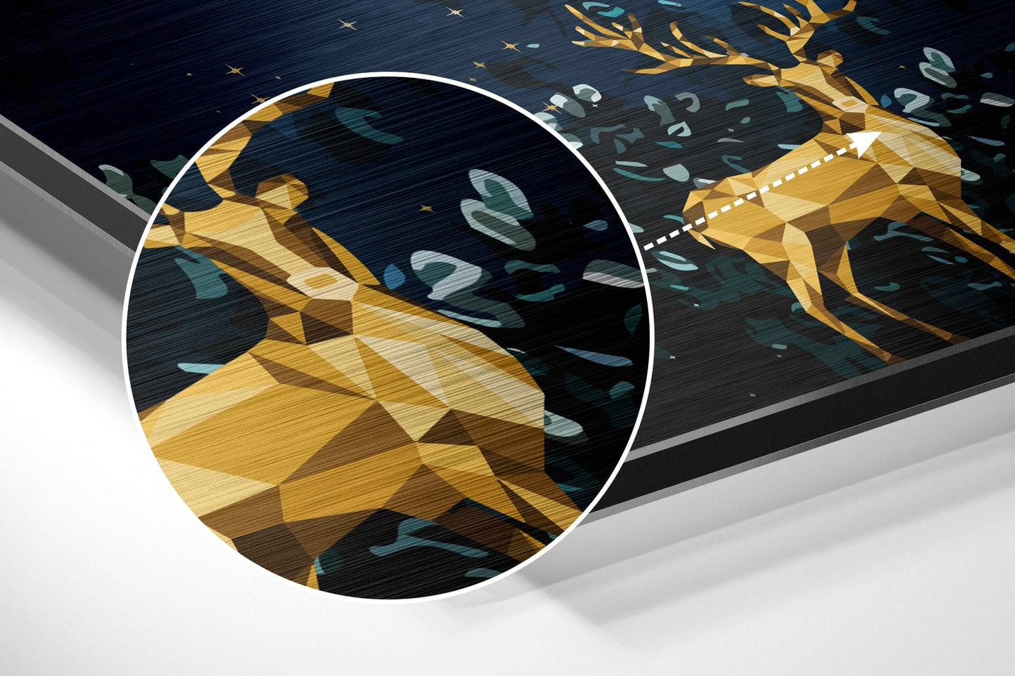 Golden Deer Under Teal Tree Brushed Aluminium Dibond Wall Art