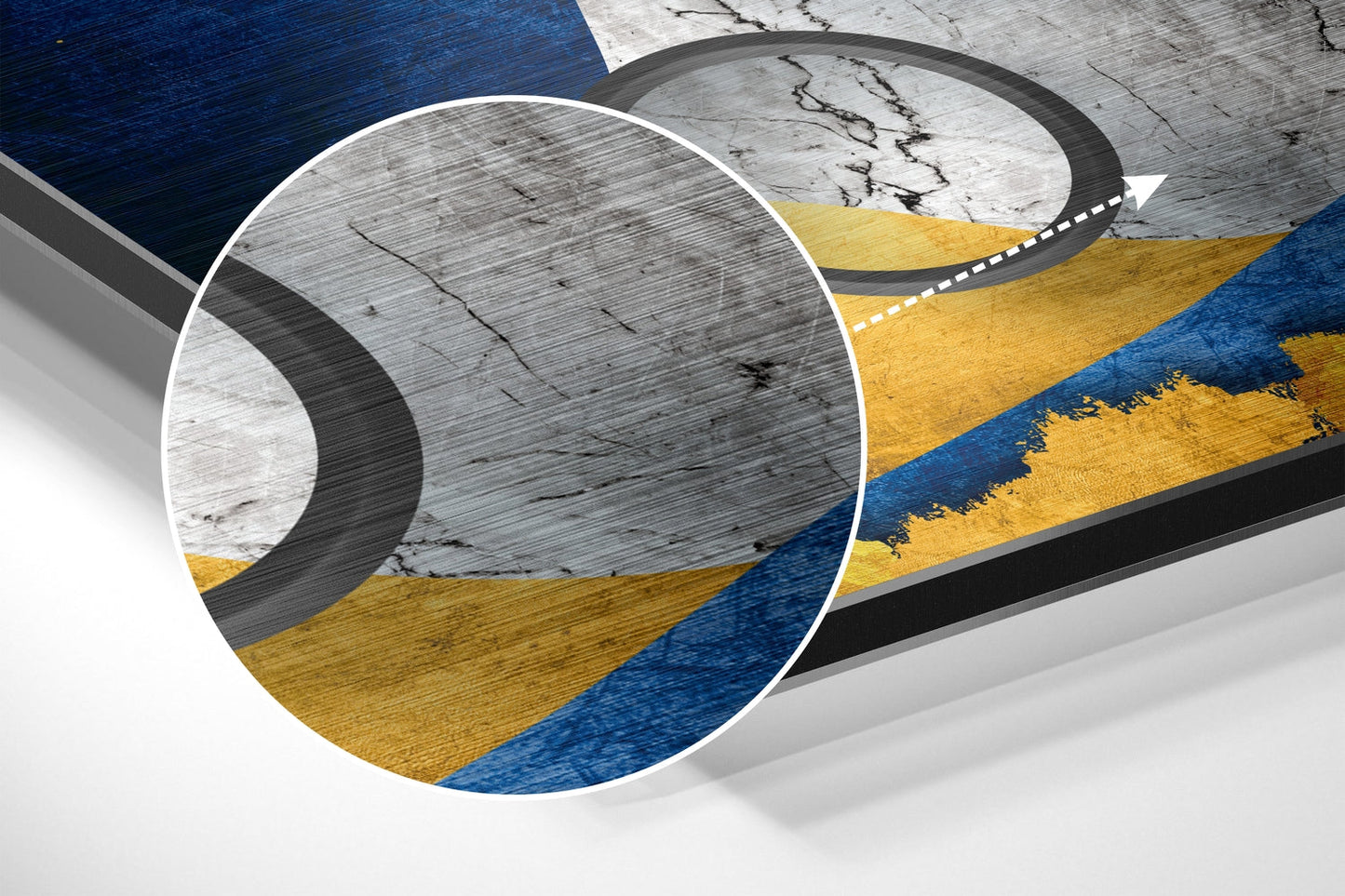 Blue Gold Mountains Circle Rings Brushed Aluminium Dibond Wall Art