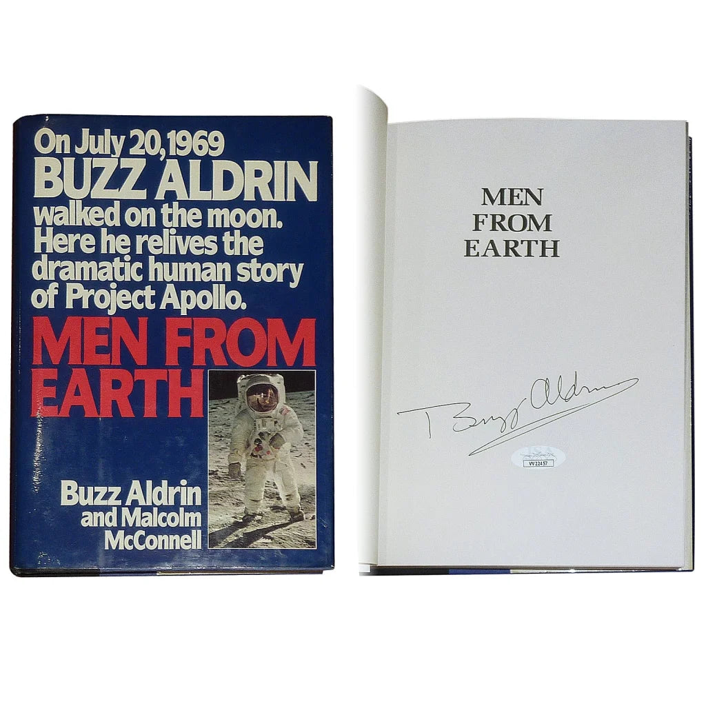 Buzz Aldrin autographed Men from Earth book with astronaut cover