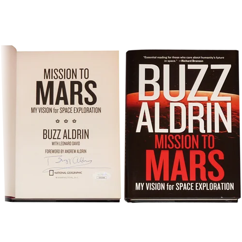 Signed Buzz Aldrin Mars book with red black cover, autographed JSA
