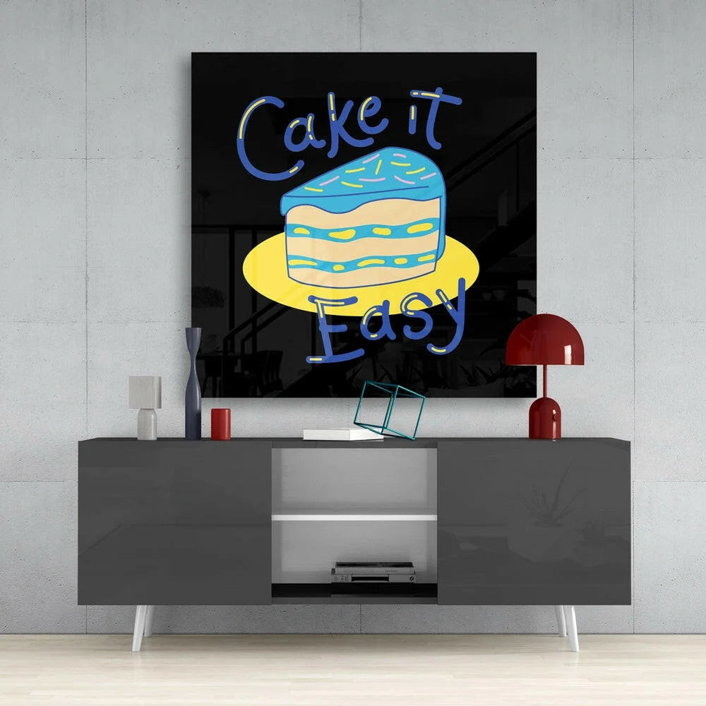 Vibrant cake it easy glass wall art with neon blue frosting slice