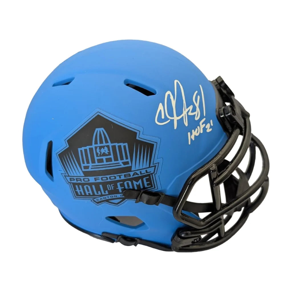 Calvin Johnson autographed Fame Rave mini helmet with HOF logo