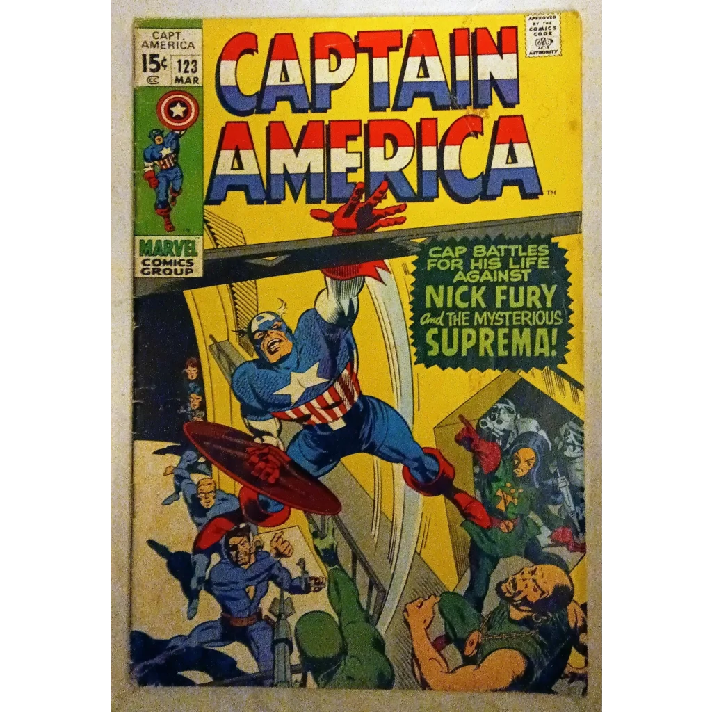 1960s Captain America Marvel Comics March 1970 issue 123 action cover