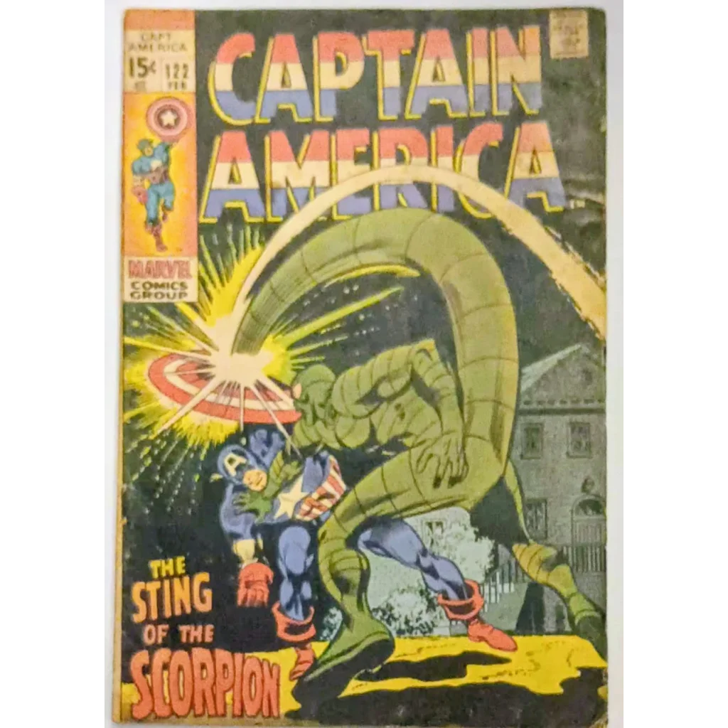 Captain America Marvel Comics Issue 122 cover with green Scorpion battle