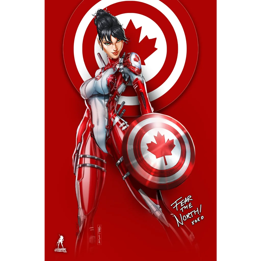 Captain Canada metal variant shield cover with red white maple leaf Canadian flag design