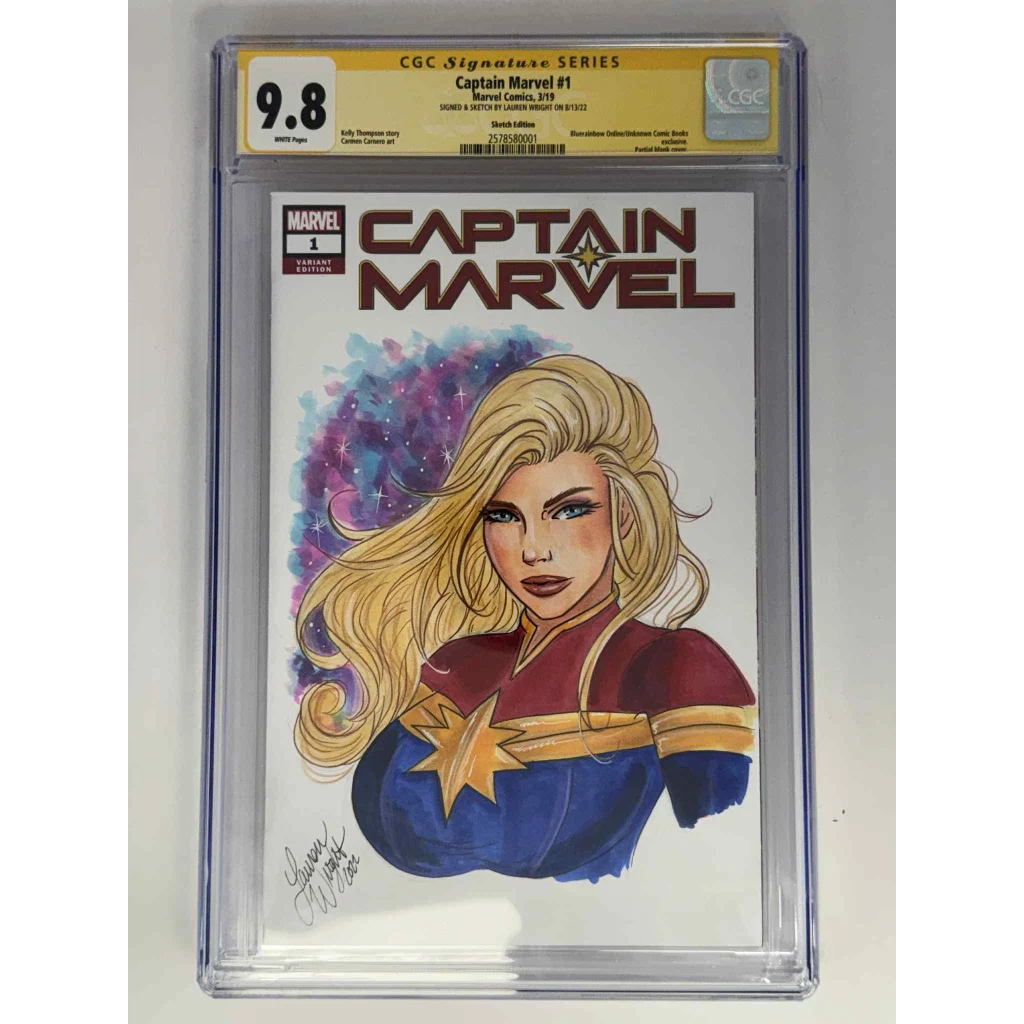 Signed Captain Marvel #1 yellow label exclusive sketch CGC 9.8