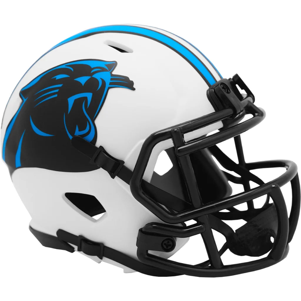 Carolina Panthers Riddell Lunar Speed Mini Helmet with black blue panther logo