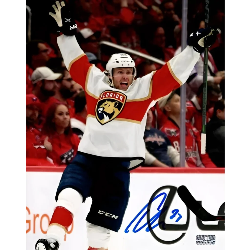 Carter Verhaeghe autographed Florida Panthers game winner photo with CCM jersey