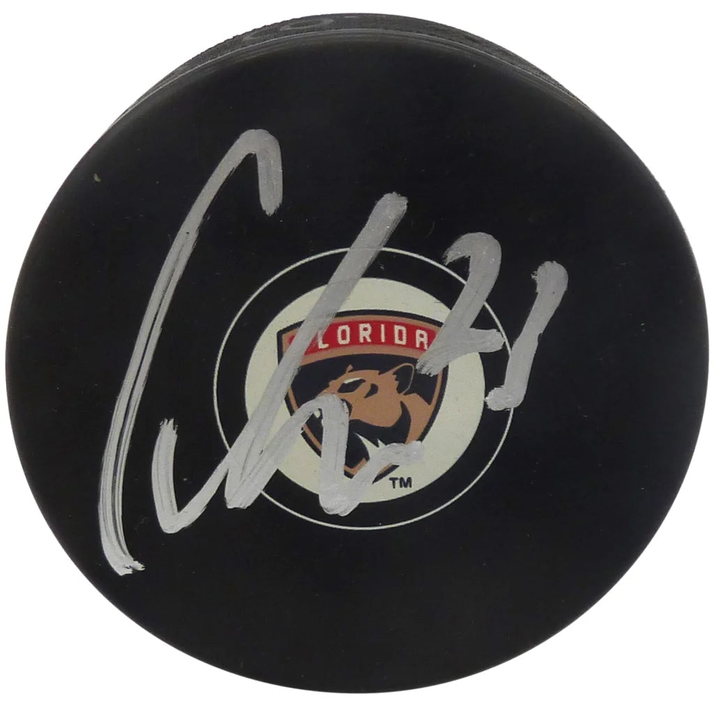 Carter Verhaeghe autographed Florida Panthers logo hockey puck