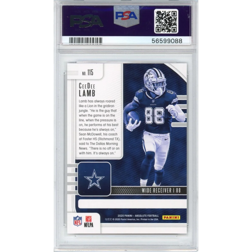 Dallas Cowboys 88 CeeDee Lamb 2020 Panini Absolute PSA graded rookie card