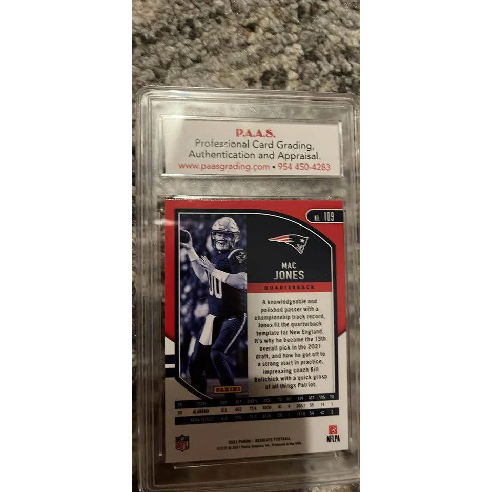 Graded Mac Jones 2021 Panini Absolute Rookie Card for football fans