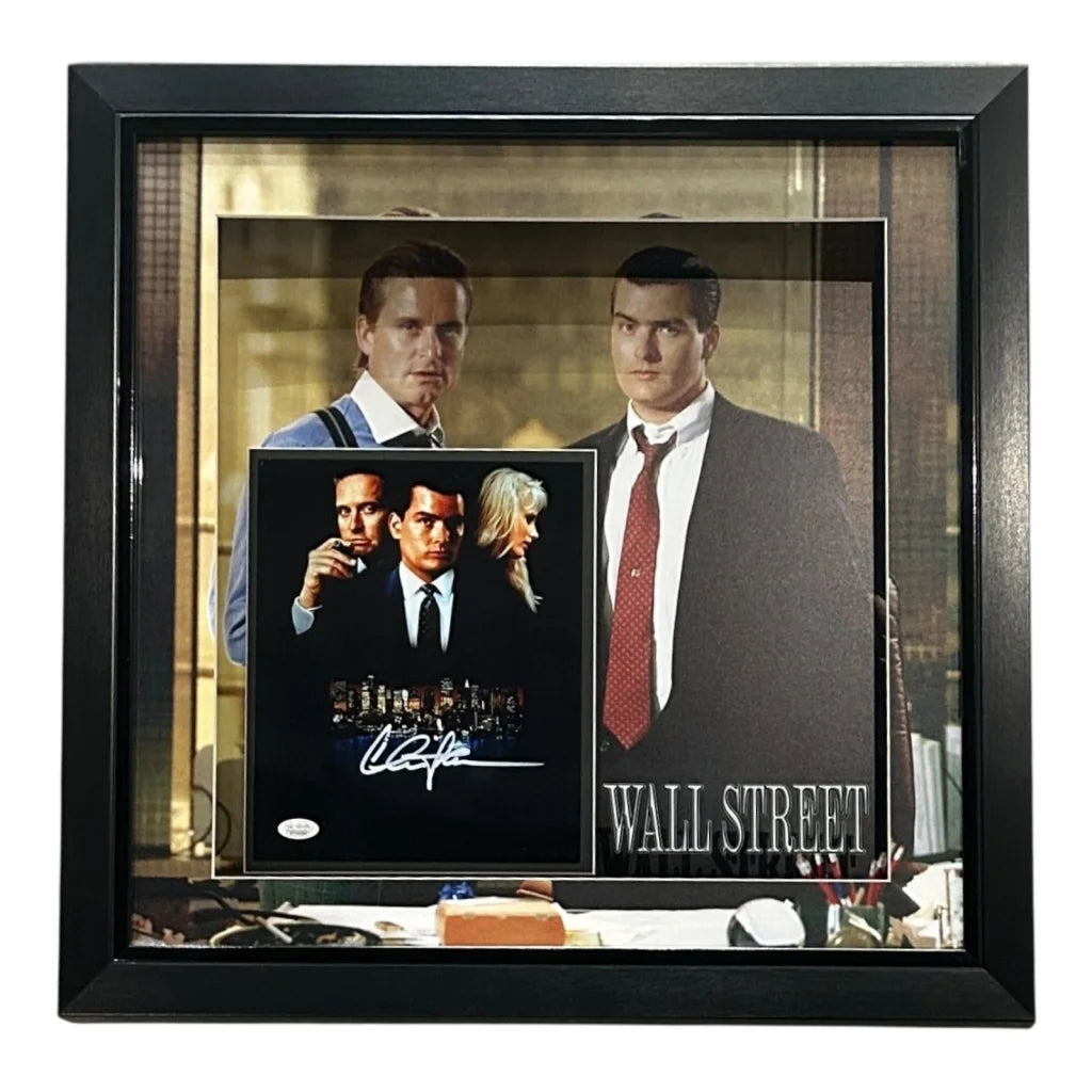 Charlie Sheen deluxe framed Wall Street signed photo display