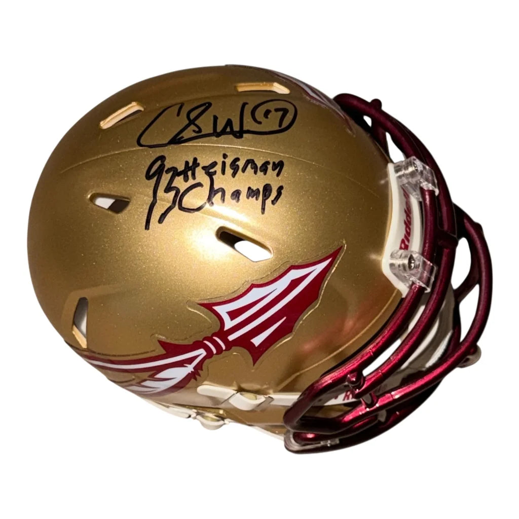 Charlie Ward autographed Florida State mini helmet with 9th and 13 champs