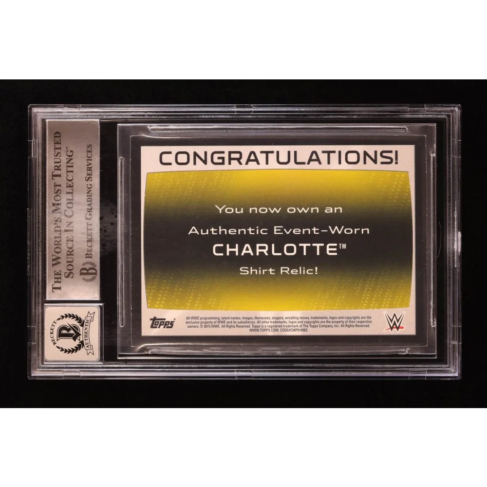 Charlotte Flair signed WWE card with event-worn shirt relic BGS graded