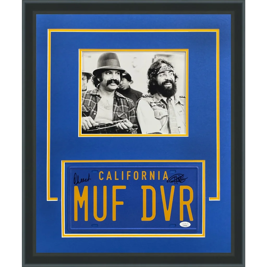 Cheech Marin and Tommy Chong dual autographed deluxe framed piece with MUF DVR plate