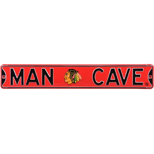 Red Chicago Blackhawks authentic street sign with logo for man cave