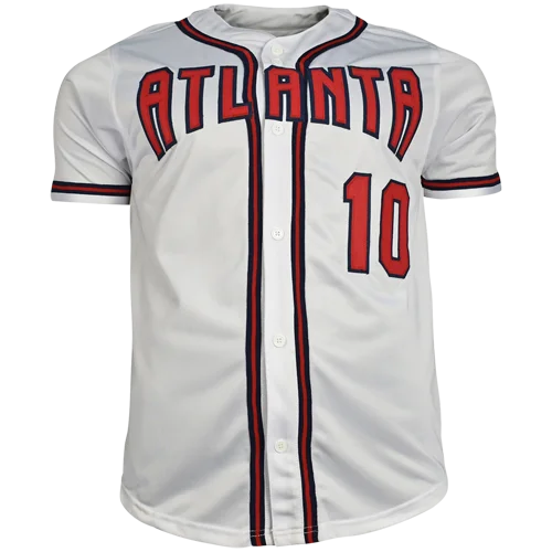 Chipper Jones signed custom jersey, white Atlanta Braves #10 with red black accents