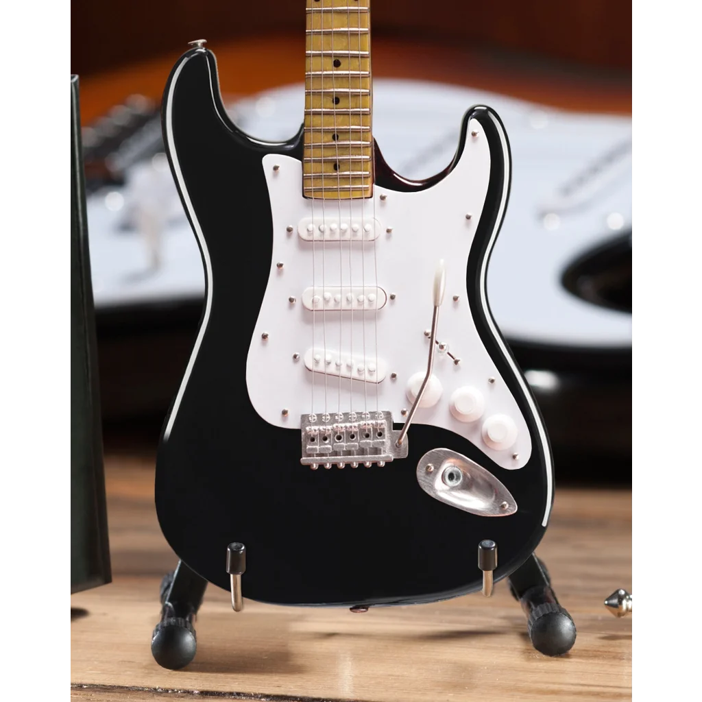 Classic Black Fender Strat Mini Guitar on Adjustable A-Frame Stand