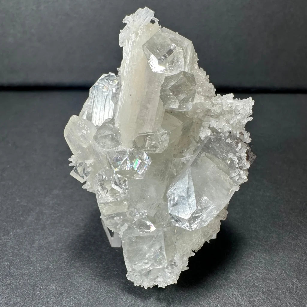 Clear apophyllite with white stilbite crystal cluster from India