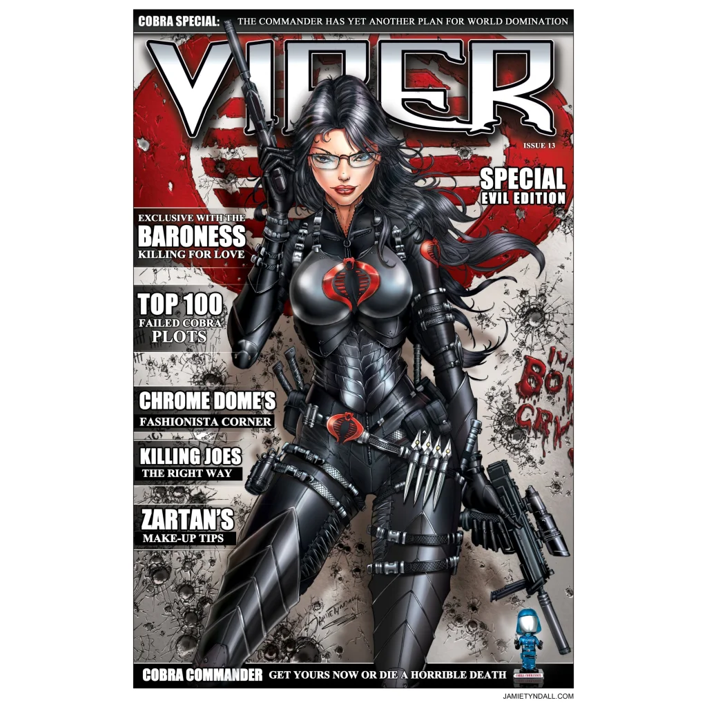 Sleek black cobra strike armor on brushed aluminum with red insignia