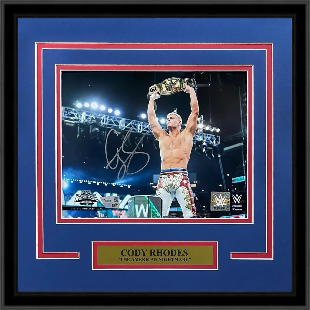 Cody Rhodes signed deluxe framed 8x10 photo with championship belt