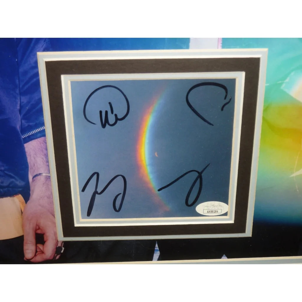 Coldplay band autographed framed 16x20 photo with rainbow sky and JSA sticker