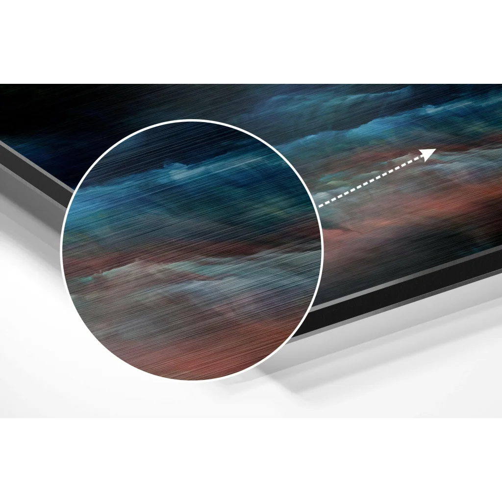 Sleek TV showing cosmic art on brushed aluminium dibond print